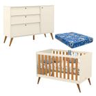 Berço Americano com Colchão e Cômoda Infantil Retro Gold Off White Freijó Eco Wood Matic