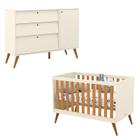 Berço Americano com Trocador e Cômoda Infantil Retro Gold Off White Freijó Eco Wood Matic