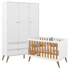 Berço Americano com Trocador e Guarda Roupa 3 Portas Retro Gold Branco Freijó Eco Wood Matic - Matic Moveis