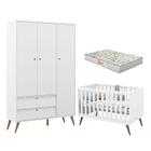 Berço Americano e Guarda Roupa 3 Portas Retro Gold Branco Eco Wood com Colchão Gazin Matic