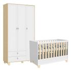 Berço Americano e Guarda Roupa Infantil 3 Portas Rope Natural Branco Acetinado - Matic - Matic Moveis