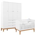 Berço Americano e Guarda Roupa Unique 4 Portas Branco Soft Eco Wood - Matic