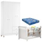 Berço Americano Lara com Colchão e Guarda Roupa Ternura Baby 4 Portas Branco Flex - Incorplac