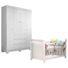 Berço Americano Lara com Guarda Roupa Duda 4 Portas Branco Brilho Phoenix Baby