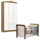 Berço Americano Lara Com Guarda Roupa Infantil Mel Flat 3 Portas Branco Acetinado Amadeirado - CAROLINA BABY