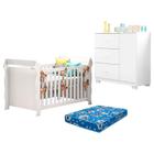 Berço Americano Lara e Cômoda Infantil Duda Branco Brilho com Colchão Ortobom Phoenix Baby