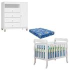 Berço Americano Lila com Colchão e Cômoda Infantil Ternura Baby Branco Brilho - Incorplac