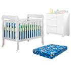 Berço Americano Lila e Cômoda Infantil Duda Branco Brilho com Colchão Ortobom Phoenix Baby