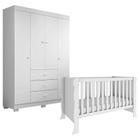 Berço Americano Mini Cama Ariel com Guarda Roupa Duda 4 Portas Branco Brilho Phoenix Baby