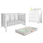 Berço Americano Mini Cama Ariel e Cômoda Infantil Duda Branco Brilho com Colchão Gazin Phoenix Baby - Carolina Baby