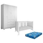 Berço Americano Mini Cama Ariel e Guarda Roupa Duda 4 Portas Branco Brilho com Colchão Ortobom Phoenix Baby