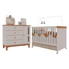 Berço Americano Mini Cama com Cômoda Infantil Antonella Off White Caramelo Canaã - Canaa Baby