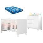 Berço Americano Mini Cama Doce Sonho 100 e Cômoda Infantil Duda Branco Brilho com Colchão Ortobom Phoenix Baby