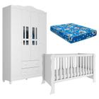 Berço Americano Mini Cama e Guarda Roupa 4 Portas Ariel Branco Brilho com Colchão Ortobom  Carolina