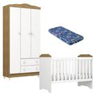 Berço Americano Mini Cama E Guarda Roupa Mel Flat Branco Acetinado Amadeirado Com Colchão Ortobom - CAROLINA BABY