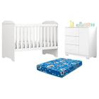 Berço Americano Mini Cama Mel e Cômoda Infantil Duda Branco Brilho com Colchão Ortobom Phoenix Baby