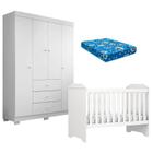 Berço Americano Mini Cama Mel e Guarda Roupa Duda 4 Portas Branco Brilho com Colchão Ortobom Phoenix Baby