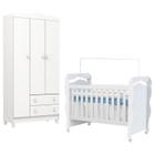 Berço Americano New Nanda com Guarda Roupa Infantil Mel Flat 3 Portas Branco Brilho - Carolina