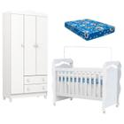 Berço Americano New Nanda e Guarda Roupa Infantil Mel Flat 3 Portas Branco Brilho com Colchão Ortobom - Carolina - Carolina Baby