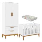 Berço Americano Unique e Guarda Roupa 2 Portas Nature Branco Soft Eco Wood com Colchão Gazin Matic - Matic Moveis