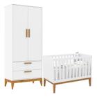 Berço Americano Unique e Guarda Roupa 2 Portas Nature Branco Soft Eco Wood Matic - Matic Moveis