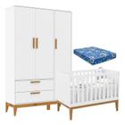 Berço Americano Unique e Guarda Roupa 3 Portas Nature Branco Soft Eco Wood e Colchão Ortobom Matic - Matic Moveis