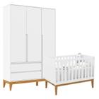 Berço Americano Unique e Guarda Roupa 3 Portas Nature Clean Branco Soft Eco Wood  Matic