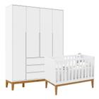 Berço Americano Unique e Guarda Roupa 4 Portas Nature Clean Branco Soft Eco Wood Matic