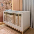 Berço de Bebê Quater Linha Cozy Berço vira Caminha Branco com Carvalho