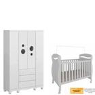 Berço Junior e Guarda Roupa Bolinha Moveis Peroba 04 portas 100% MDF Branco