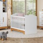 Berço Mini Cama 100% MDF Duda Quarto de Bebê Branco/Amadeirado - Tigus Baby