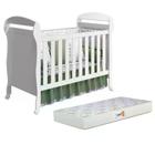 Berço Mini Cama Danny Branco Fosco com Colchão D18 de 10cm Bege - Reller Móveis