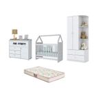 Berço Montessoriano Americano e Cômoda Aquarela e Guarda Roupa Labirinto Branco e Colchão - FdECOR