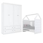 Berço Montessoriano Americano E Guarda Roupa Infantil Mississipi 4 Portas Branco - Henn - MÓVEIS HENN