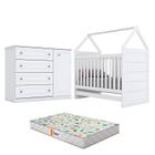 Berço Montessoriano e Cômoda Infantil Americano Branco com Colchão Gazin Henn