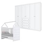 Berço Montessoriano e Guarda Roupa Infantil Americano 6 Portas Branco HP - Henn