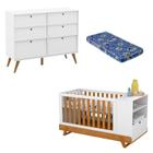 Berço Multifuncional Bkids com Cômoda 6 Gavetas Gold Branco Freijó Eco Wood e Colchão Matic - Matic Moveis