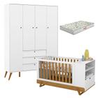 Berço Multifuncional Bkids com Guarda Roupa 4 Portas Gold Branco Freijó Eco Wood e Colchão Gazin Matic