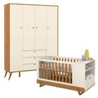 Berço Multifuncional Bkids com Guarda Roupa 4 Portas Gold Freijó Off White Eco Wood Matic