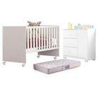 Berço Nacional Doce Sonho 3540 e Cômoda Infantil Duda Branco Brilho com Colchão Gazin Phoenix Baby