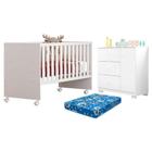 Berço Nacional Doce Sonho 3540 e Cômoda Infantil Duda Branco Brilho com Colchão Ortobom  Phoenix Baby