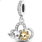 Berloque Charms Pingente Cão e Gato Pet Love Prata 925