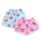 Bermuda Casal Short Donuts Azul Com Rosa Kit Casal 2 Peças