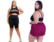 Bermuda Com Lycra Academia Feminina Plus Size Com Bolso + Short Tactel Moda Praia Verão 2024