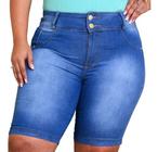 Bermuda Feminina Jeans Plus Size Ciclista Com Lycra Cos Alto