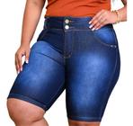 Bermuda Feminina Jeans Plus Size Ciclista Com Lycra Cos Alto