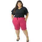 Bermuda Feminina Plus Size com Bolso Cós Médio Cintura Média Ponto Roma Catwalk Pink