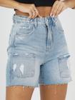Bermuda Jeans cintura alta barra fio Feminino Shorts Jeans Feminino azul claro