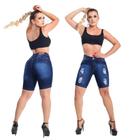 Bermuda Jeans Feminina Ciclista Cintura Alta Com Lycra