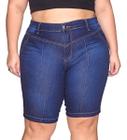 Bermuda Jeans Feminina com Recorte Frontal Plus Size Cintura Alta C Zíper